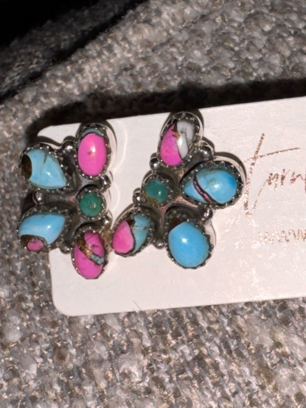 Tur­nback Pink & Turquoise Stone Earrings